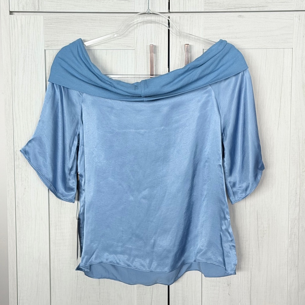 Nation LTD Sky Blue Satin Off-Shoulder Tunic